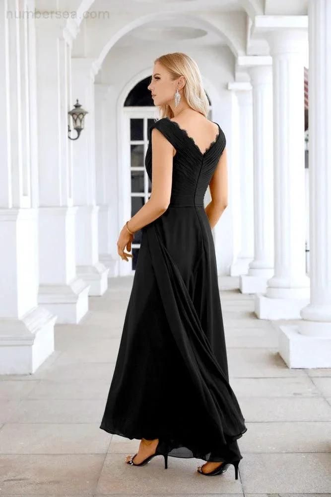 Ladies Chiffon V Neck Sleeveless Floor Length Bridesmaid Evening Dress Wedding Party Evening Dress 28126 by numbersea