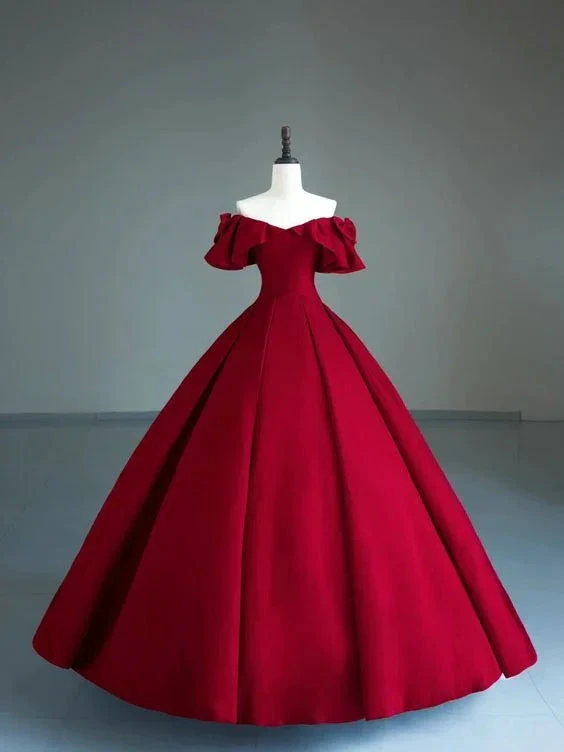 Dark Red Off The Shoulder Ball Gown,Sweet 15 Dress Y6962 by simplepromdress