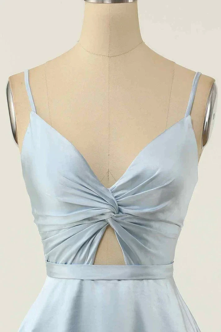 A-line V Neck Twist Knot Cut-Out Pleated Mini Homecoming Dress Y1866 by simplepromdress