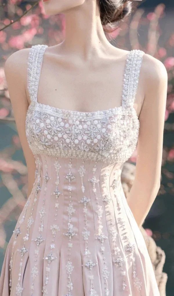 Luxury nude satin hand-beaded diamond homecoming dress Y4542 by simplepromdress