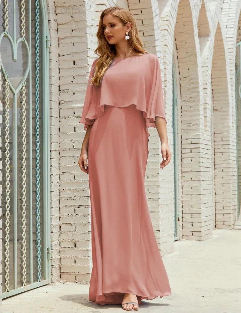 Sunnderly Bridesmaid Dress Women Long Sleeve V-Neck Chiffon Formal Wedding Party Dress SY28018 by numbersea