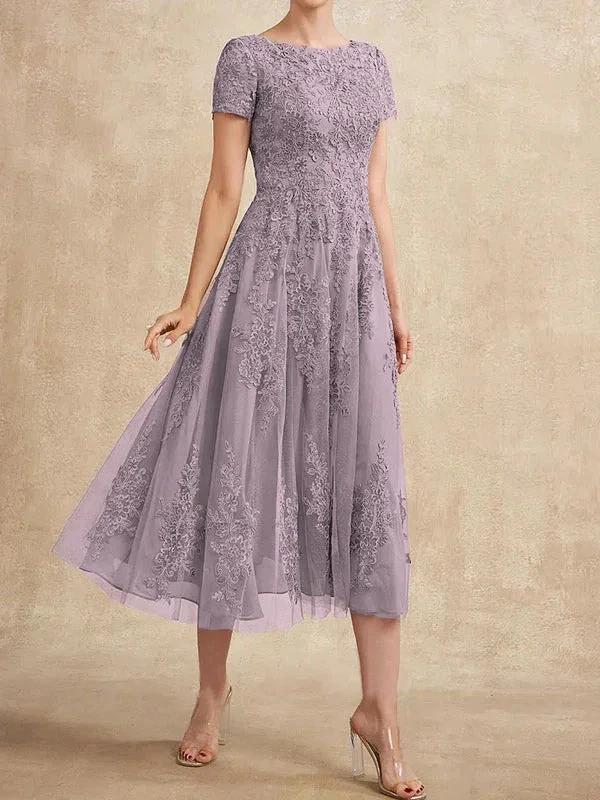 A-line Scoop Tea-Length Tulle Lace Mother of the Bride Dress by Dreamylily
