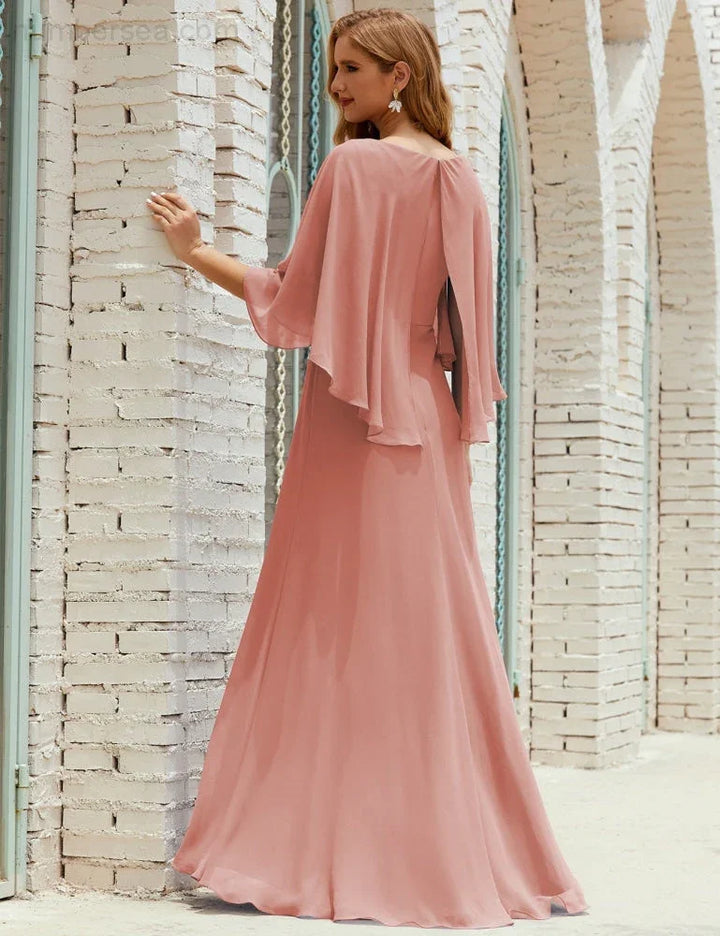 Sunnderly Bridesmaid Dress Women Long Sleeve V-Neck Chiffon Formal Wedding Party Dress SY28018 by numbersea