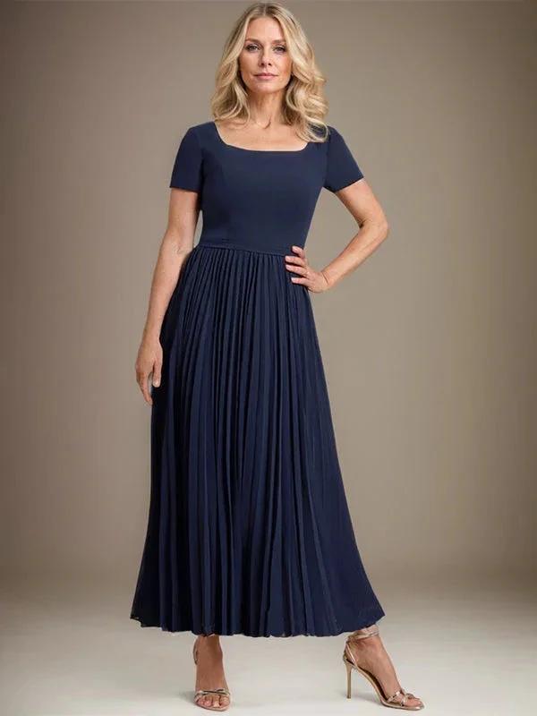 A-line Square Ankle-Length Chiffon Mother of the Bride Dress With Pleated by Dreamylily