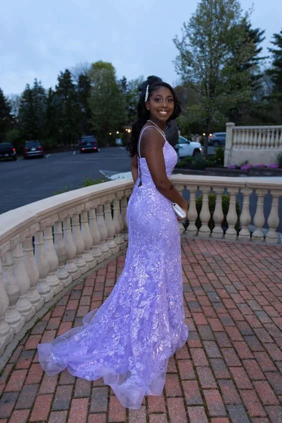 Elegant Lilac Lace Mermaid Evening Dress Lilac Evening Gown Y6478 by simplepromdress