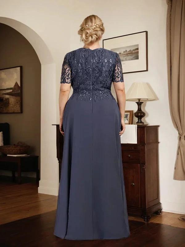 A-line Scoop Floor-Length Lace Chiffon Mother of the Bride Dress With Sequins by Dreamylily