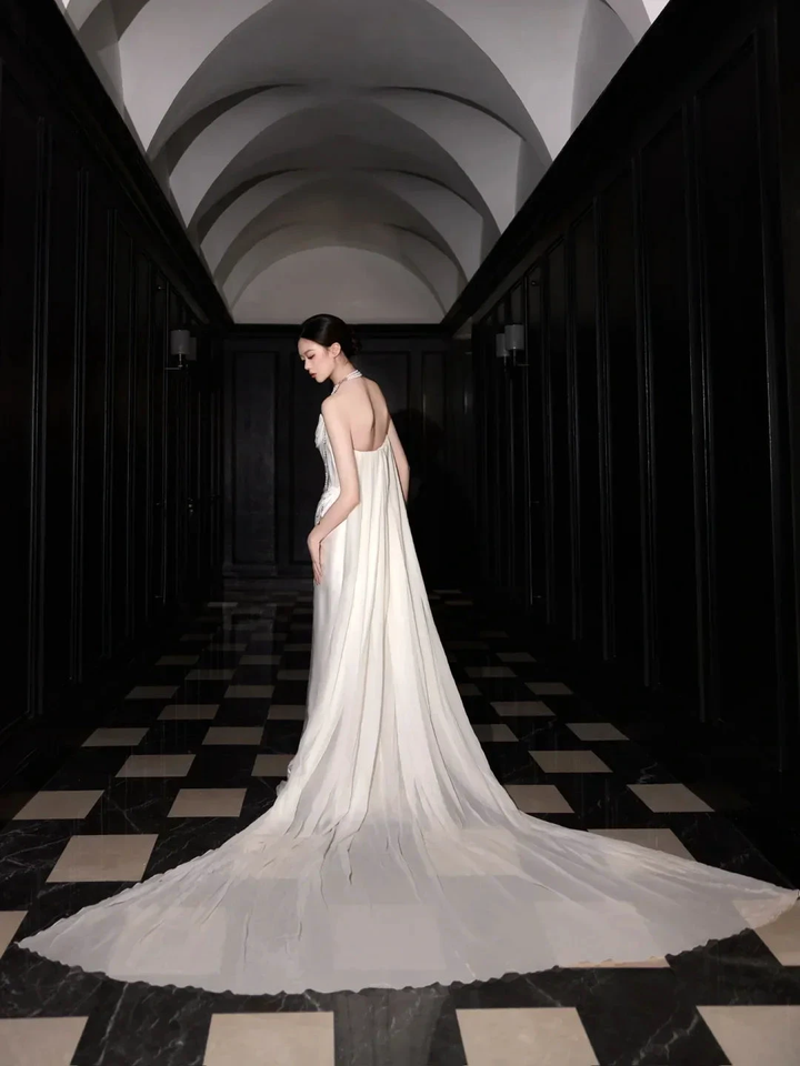 Classy White Satin Chiffon Mermaid Prom Dress,Strapless Long Wedding Dress Y8591 by simplepromdress