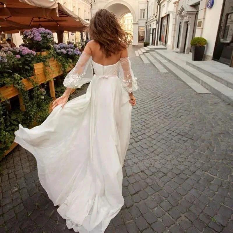 Custom Made Boho Wedding Dress Chiffon Lace Vintaging Gowns Split Side Sexy Beach Bridal Dressee Wedds Cheap Mariage by payinti