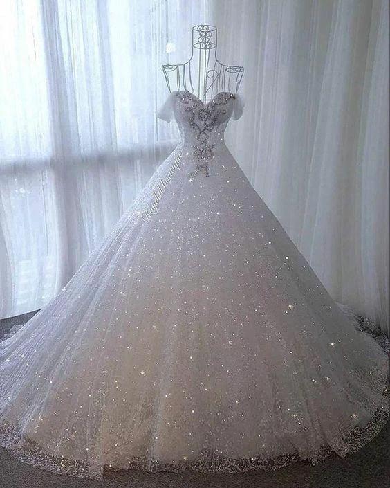 Off The Shoulder White Wedding Dress Shiny Evening Dress Y48 by simplepromdress
