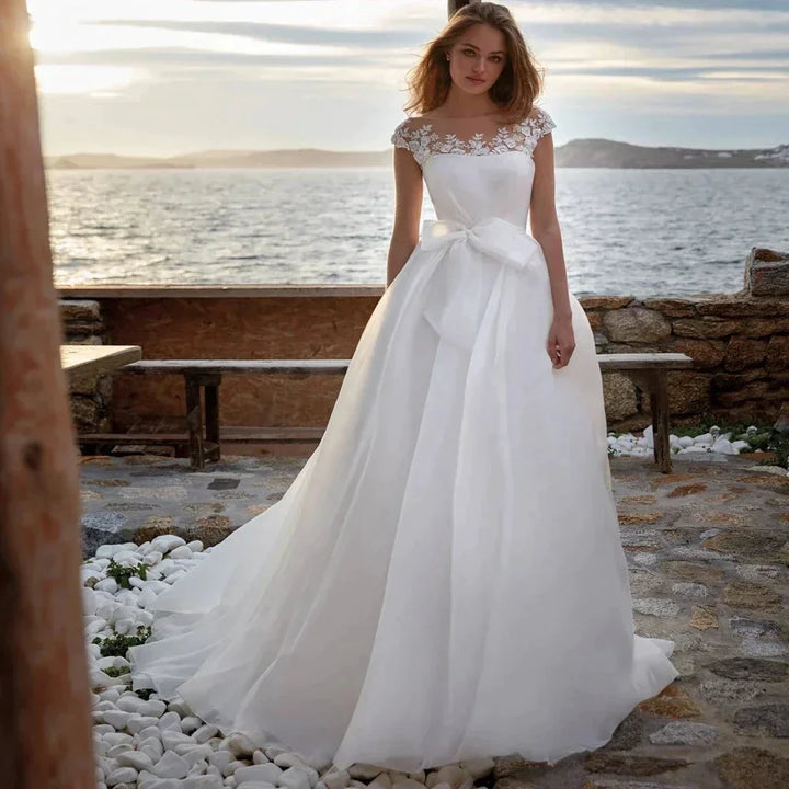 A-Line Gorgeous Round Neck Wedding Dresses Women&