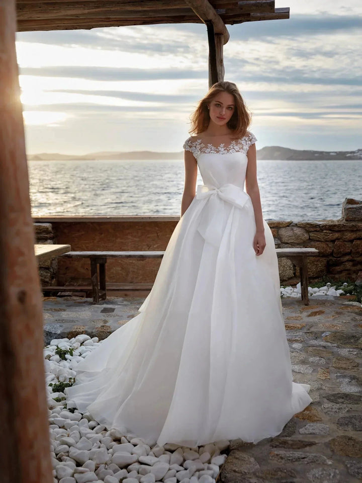 A-Line Gorgeous Round Neck Wedding Dresses Women&