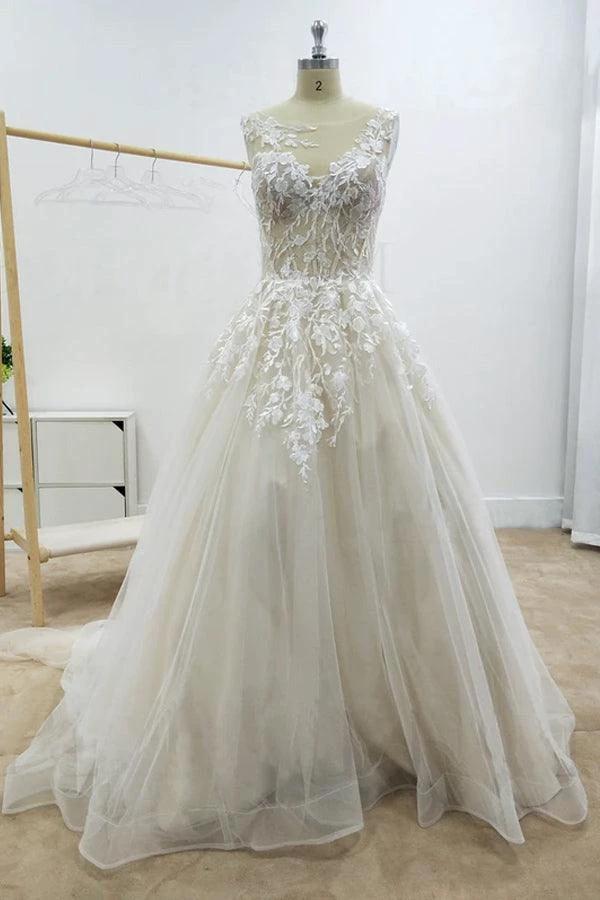 A-line Floral Applique Beach Wedding Dresses Backless Wedding Gown WD467 by pgmdress