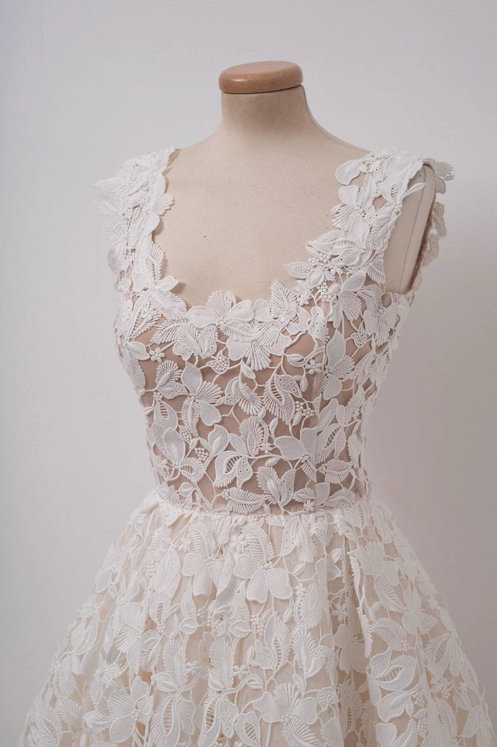 A-line Ivory Lace Homecoming Dresses Square Neck Short Prom Dress PD312 by pgmdress