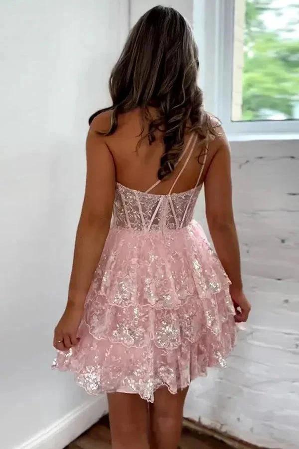A-Line One Shoulder Cute Homecoming Dress With Appliques PD509 by pgmdress