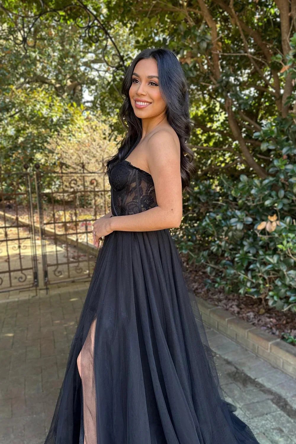 A-Line Sweetheart Neck Black Lace Long Prom Dress Formal Dress PSK395 by pgmdress