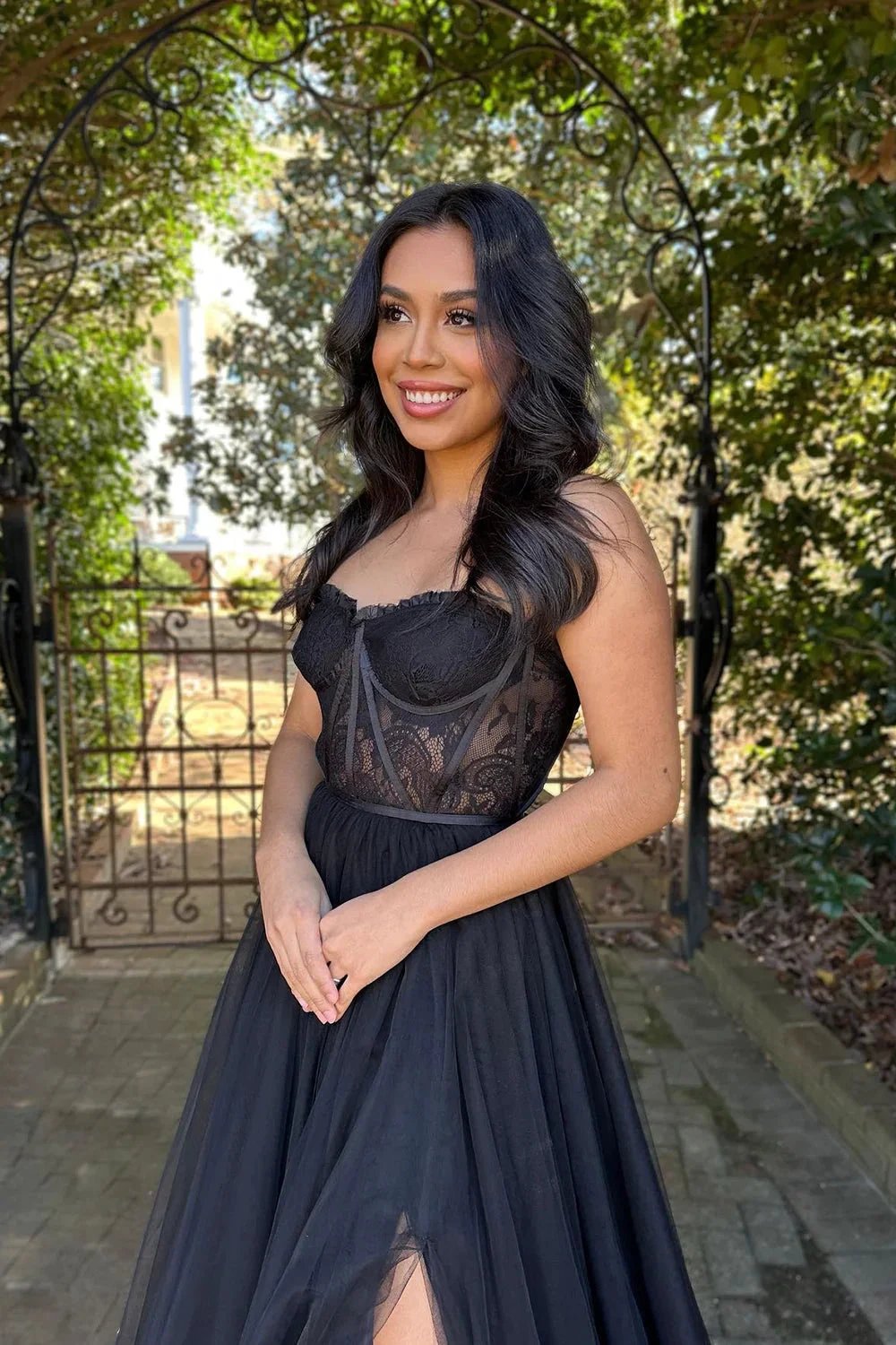 A-Line Sweetheart Neck Black Lace Long Prom Dress Formal Dress PSK395 by pgmdress