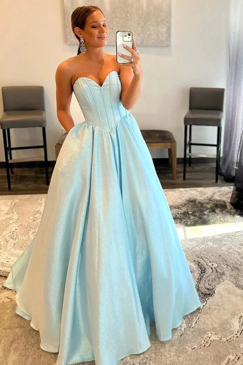 A-Line Sweetheart Strapless Blue Long Prom Dress Formal Gown PSK463 by pgmdress