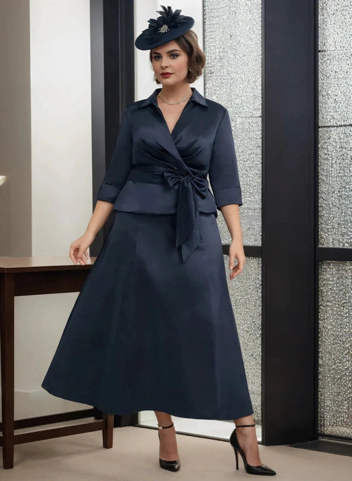 A-Line/Princess V-Neck Satin Mother of the Bride Dresses by Dreamylily