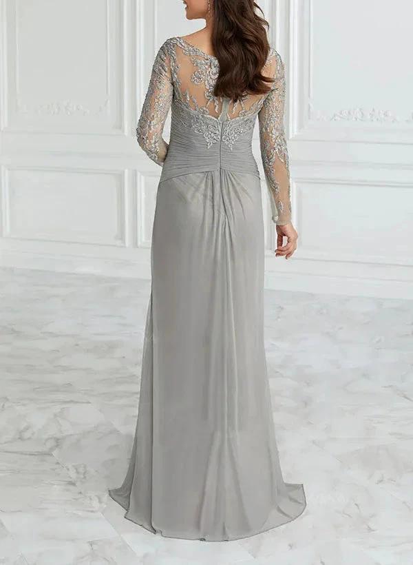 A-Line/Princess V-Neck Floor-Length Mother Of The Bride Dresses With Lace Ruffle by Dreamylily