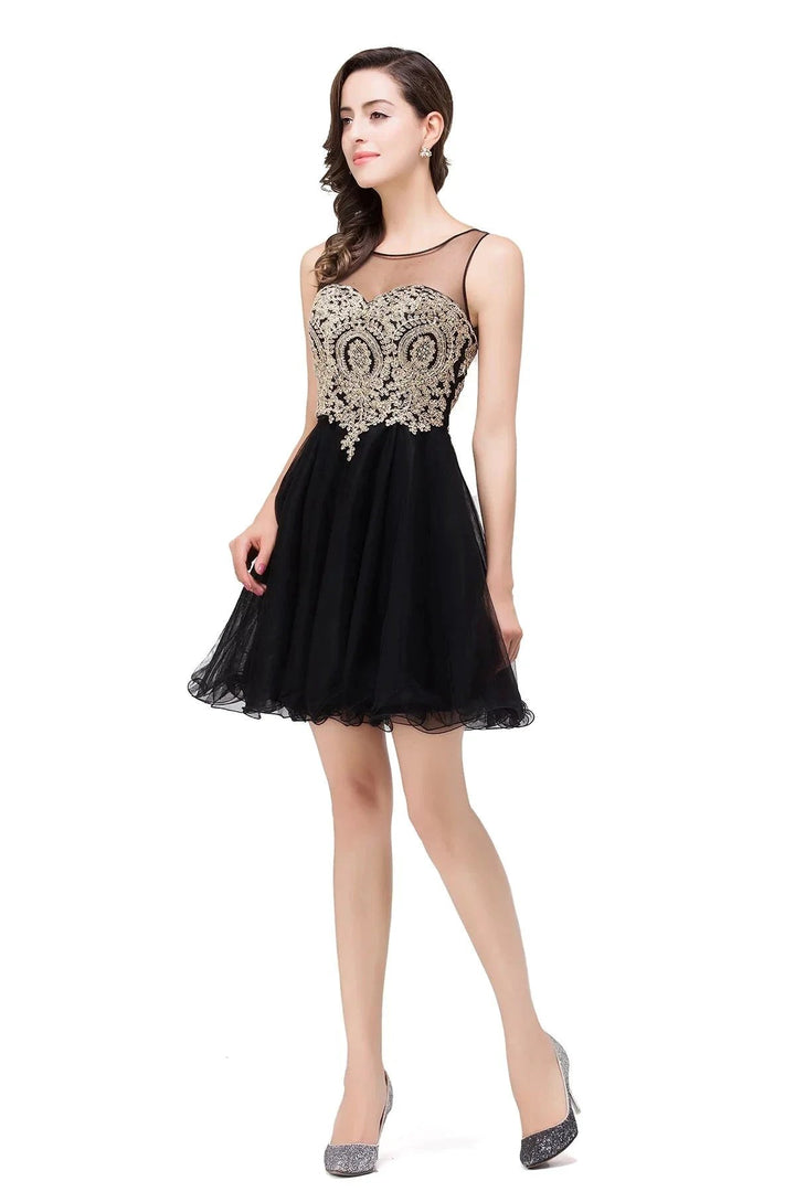 A-line Crew Short Sleeveless Appliques Prom Dresses by misshow.com