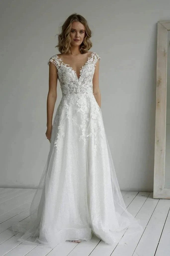 A-line Elegant Glitter fabric Sweetheart Wedding Dress With Appliques WD570 by pgmdress