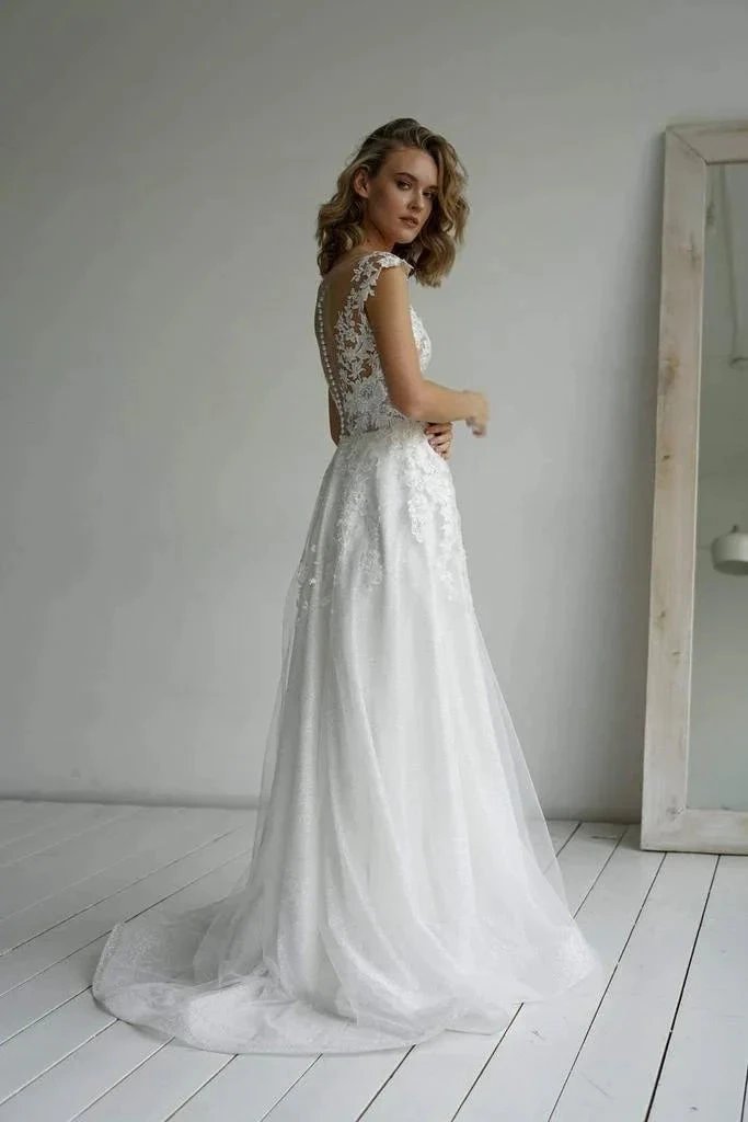 A-line Elegant Glitter fabric Sweetheart Wedding Dress With Appliques WD570 by pgmdress