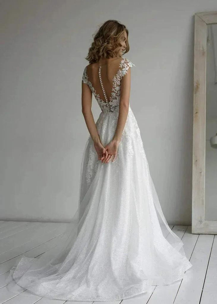 A-line Elegant Glitter fabric Sweetheart Wedding Dress With Appliques WD570 by pgmdress