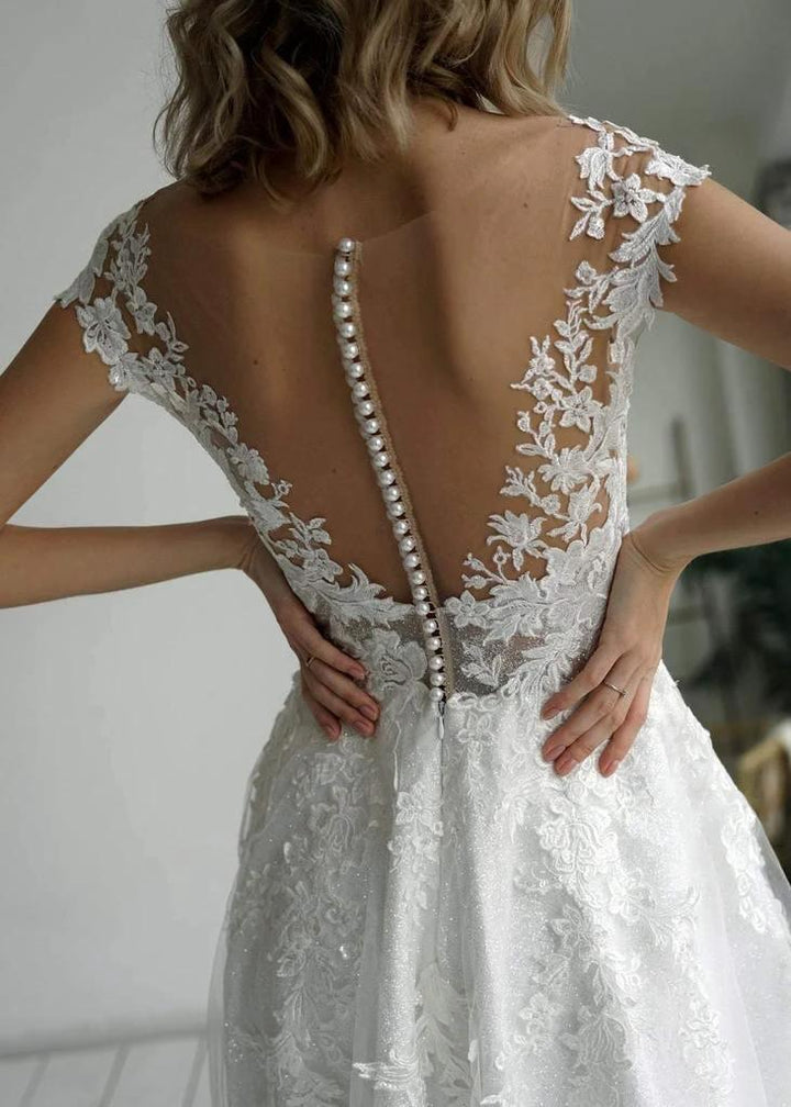 A-line Elegant Glitter fabric Sweetheart Wedding Dress With Appliques WD570 by pgmdress