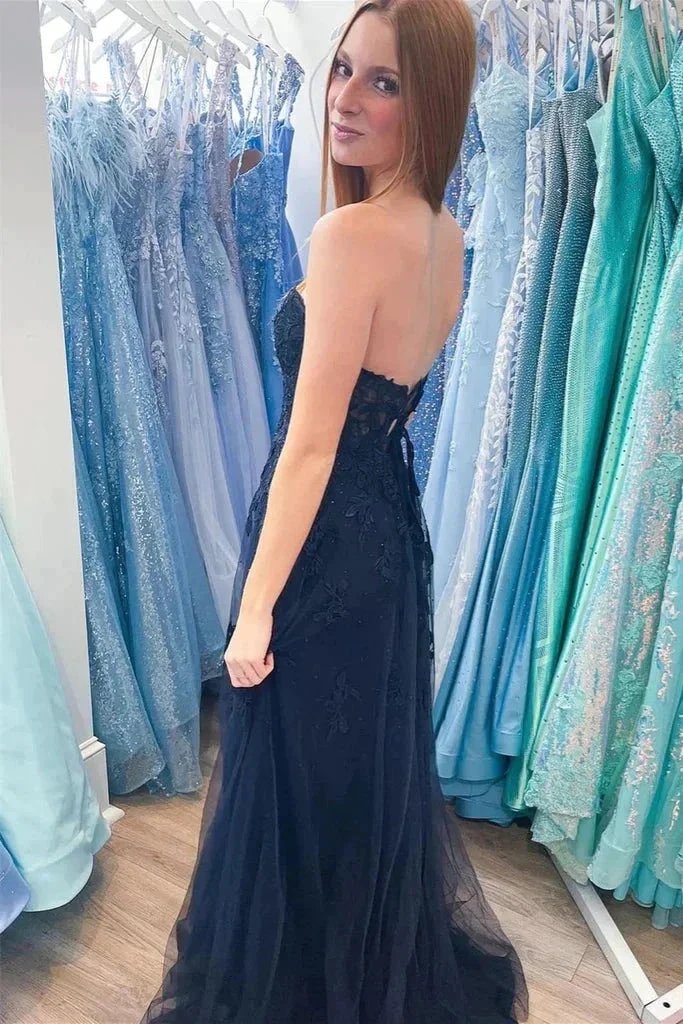 A-line Hot Pink Strapless Floral Appliques Long Prom Dress PSK495 by pgmdress