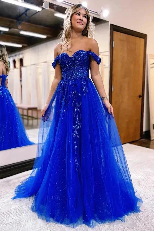 A-line Off The Shoulder Prom Dress Formal Gown With Appliques PSK519 by pgmdress