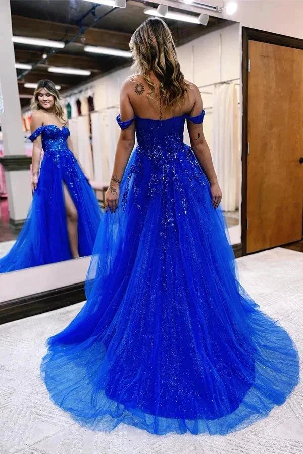A-line Off The Shoulder Prom Dress Formal Gown With Appliques PSK519 by pgmdress
