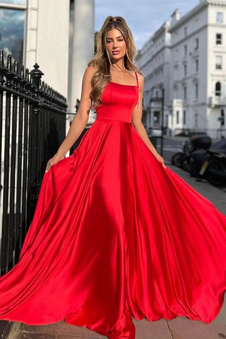 A-line Satin Scoop Neck Long Prom Dress Straps Formal Dress PSK356 by pgmdress