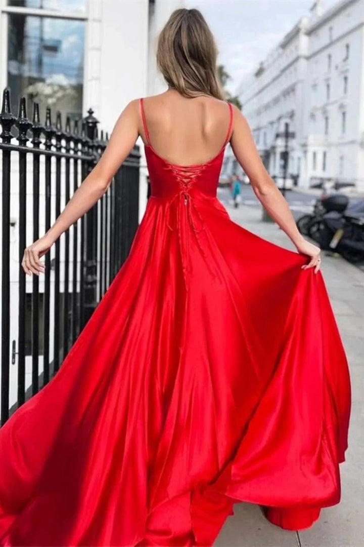 A-line Satin Scoop Neck Long Prom Dress Straps Formal Dress PSK356 by pgmdress
