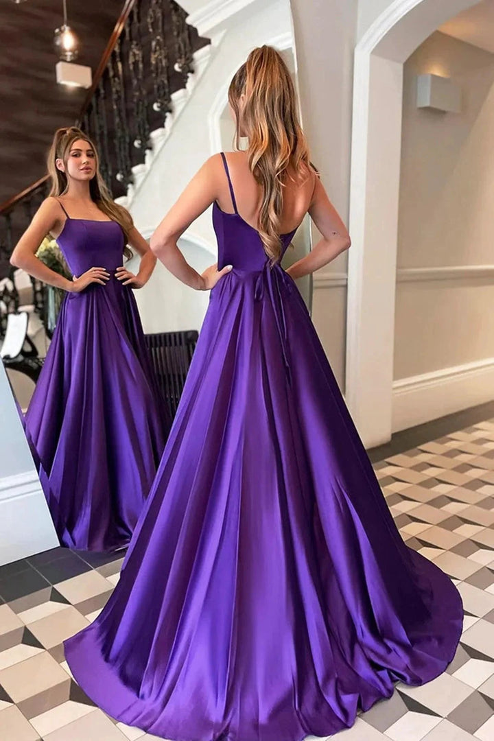 A-line Satin Scoop Neck Long Prom Dress Straps Formal Dress PSK356 by pgmdress