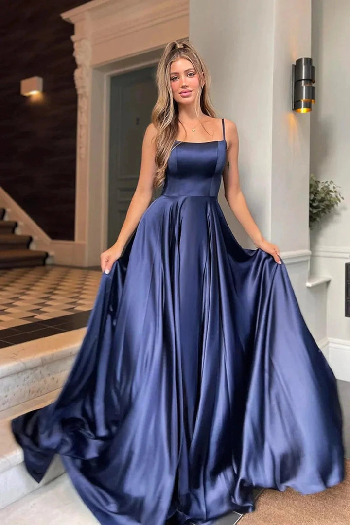 A-line Satin Scoop Neck Long Prom Dress Straps Formal Dress PSK356 by pgmdress