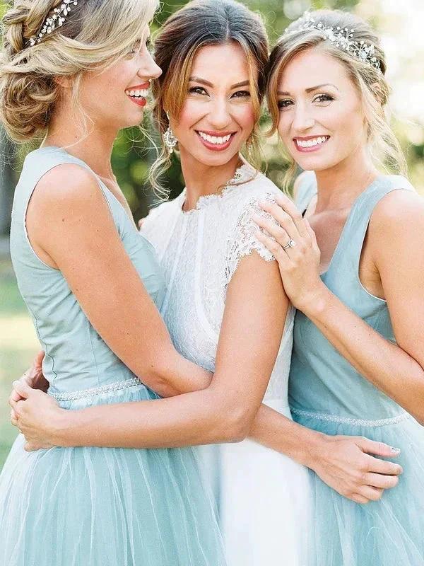 A-line Square High Low Tulle Beaded Simple Bridesmaid Dresses BD111 by pgmdress