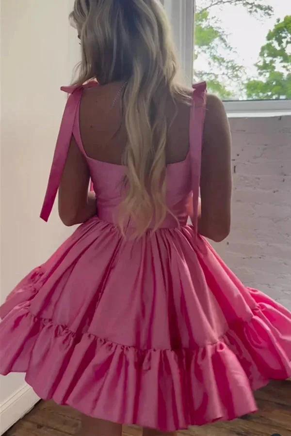 A-line Pink Ruffle Cute Sweetheart Homecoming Dresses PD491 by pgmdress