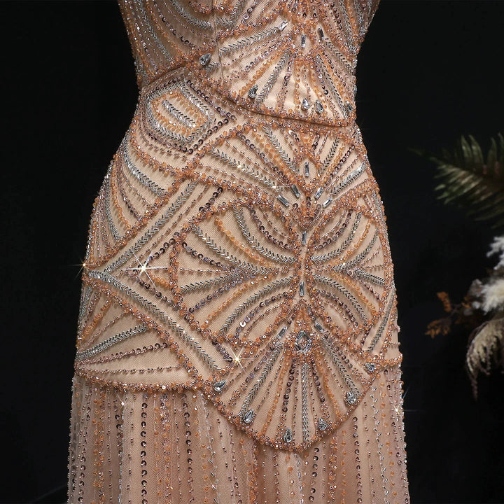 Champagne Beaded Mermaid Evening Dress Luxury Saudi Wedding Gown Customized by ZAPDRESS