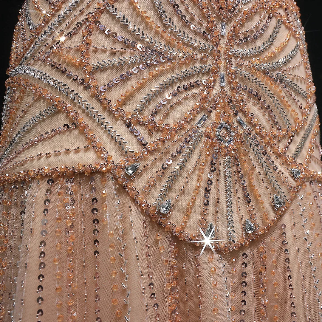 Champagne Beaded Mermaid Evening Dress Luxury Saudi Wedding Gown Customized by ZAPDRESS