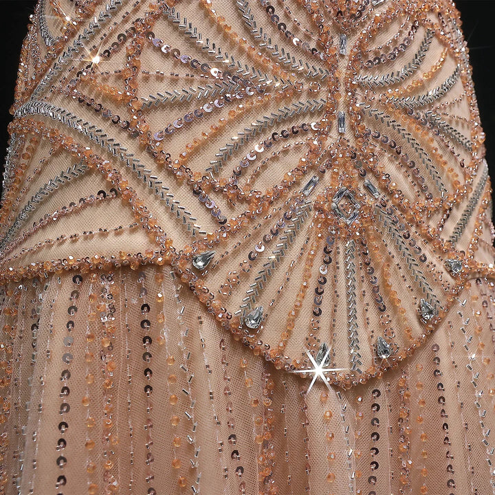 Champagne Beaded Mermaid Evening Dress Luxury Saudi Wedding Gown Customized by ZAPDRESS