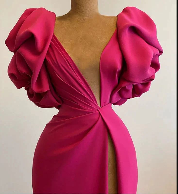High Split Mermaid Long Evening Dress Hot Pink African Party Dress Y1900 by simplepromdress