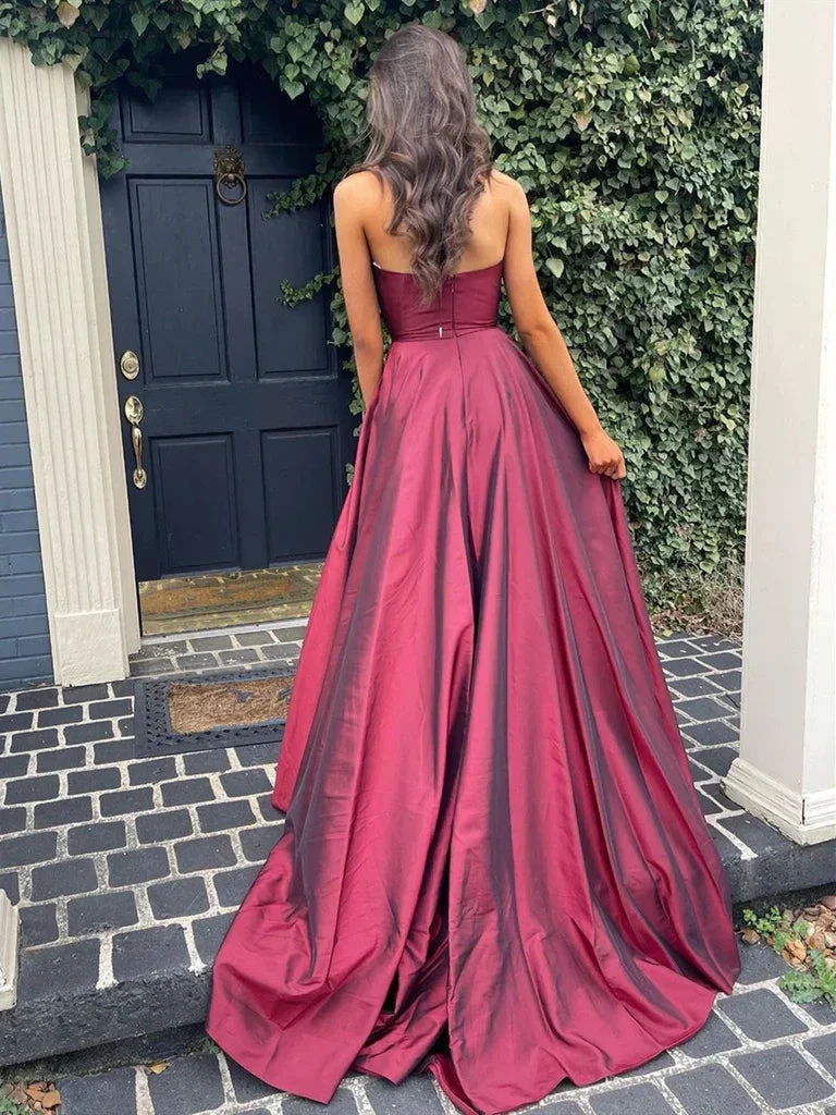 A Line V Neck Burgundy Long Prom Dresses, Burgundy Long Formal Evening Dresses Y233 by simplepromdress
