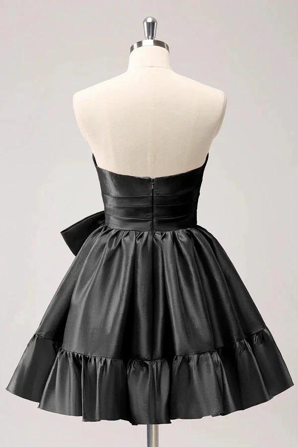 A Line Fuchsia Strapless Ruffle Cute Homecoming Dress with Bow PD558 by pgmdress