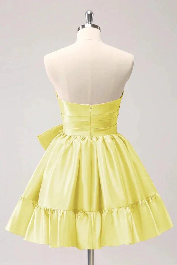 A Line Fuchsia Strapless Ruffle Cute Homecoming Dress with Bow PD558 by pgmdress