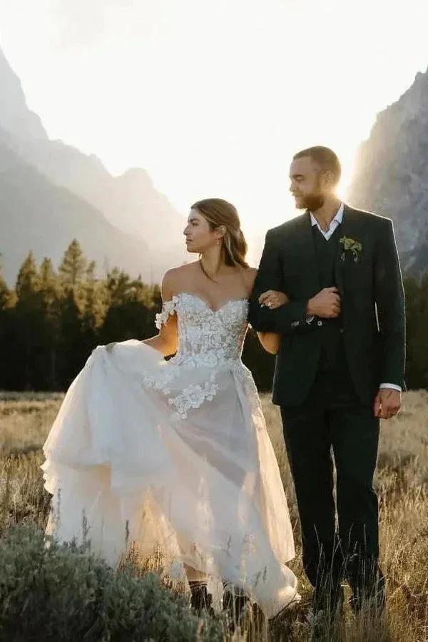 A Line Off the Shoulder Appliques Bohemian Wedding Dresses Bridal Gown WD674 by pgmdress