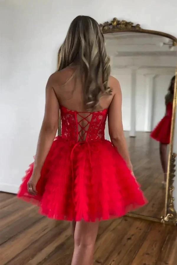 A Line Strapless Tulle Pink Homecoming Dress With Beading PD572 by pgmdress