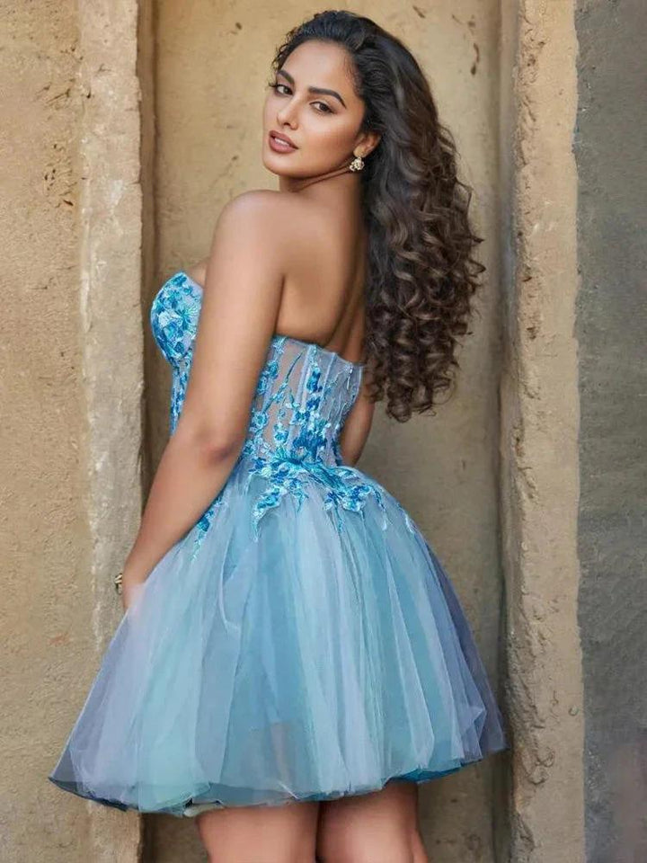 A Line Illusion Appliques Homecoming Dresses with Detachable Sleeves by Cicinia