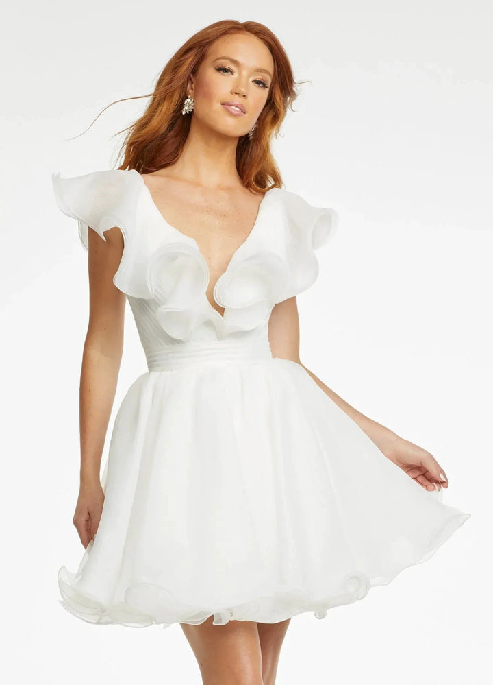 A Line V Neck Organza Ruffles Homecoming Dress SYH105 by vivymakudress