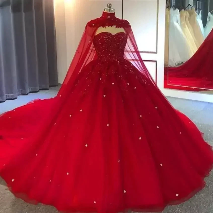 Royal Blue Tulle Ball Gown Prom Dress With Cape S8255 by simplepromdress