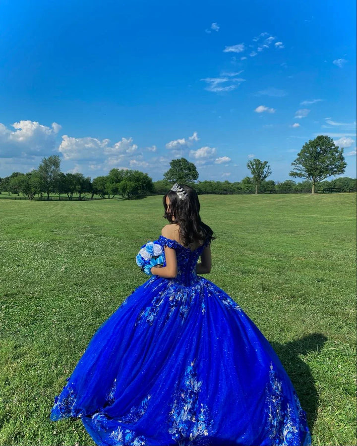 Royal Blue Ball Gown Quinceanera Dresses 3D Flower Sweetheart Sweet 15 16 Prom Party Gowns Y2821 by simplepromdress